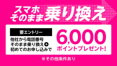 要エントリー スマホそのまま乗り換え 他社から電話番号でそのまま乗り換え+初めてのお申し込みで今だけ10,000ポイント